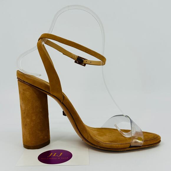 Schutz Women's Geisy Toasted Nut Suede Illusion Ankle Strap Block Heels Size 7.5 - Picture 7 of 11